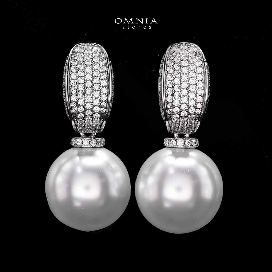 Warda White Pearl Stud Earrings In 925 Silver High Quality Simulated Diamonds - OMNIASTORES KSA