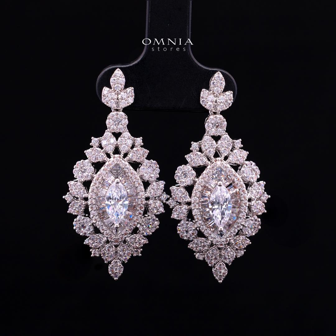 Omnia Lylah Luxury White Necklace, Earrings and Ring Set in High Quality Zircon Stone Rhodium Plated - OMNIASTORES KSA