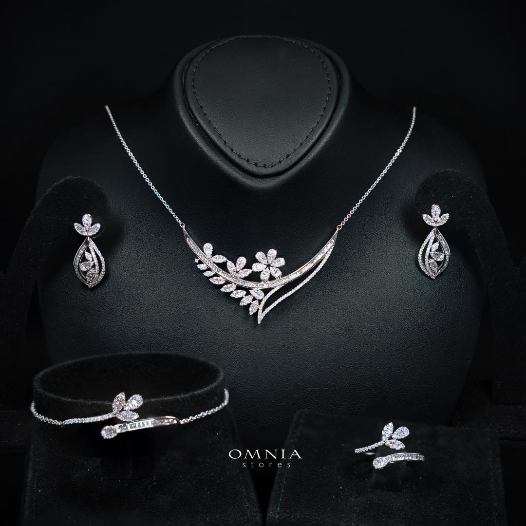 Omnia Celina Luxury White Full Set in High Quality Zircon Stone Rhodium Plated - OMNIASTORES KSA