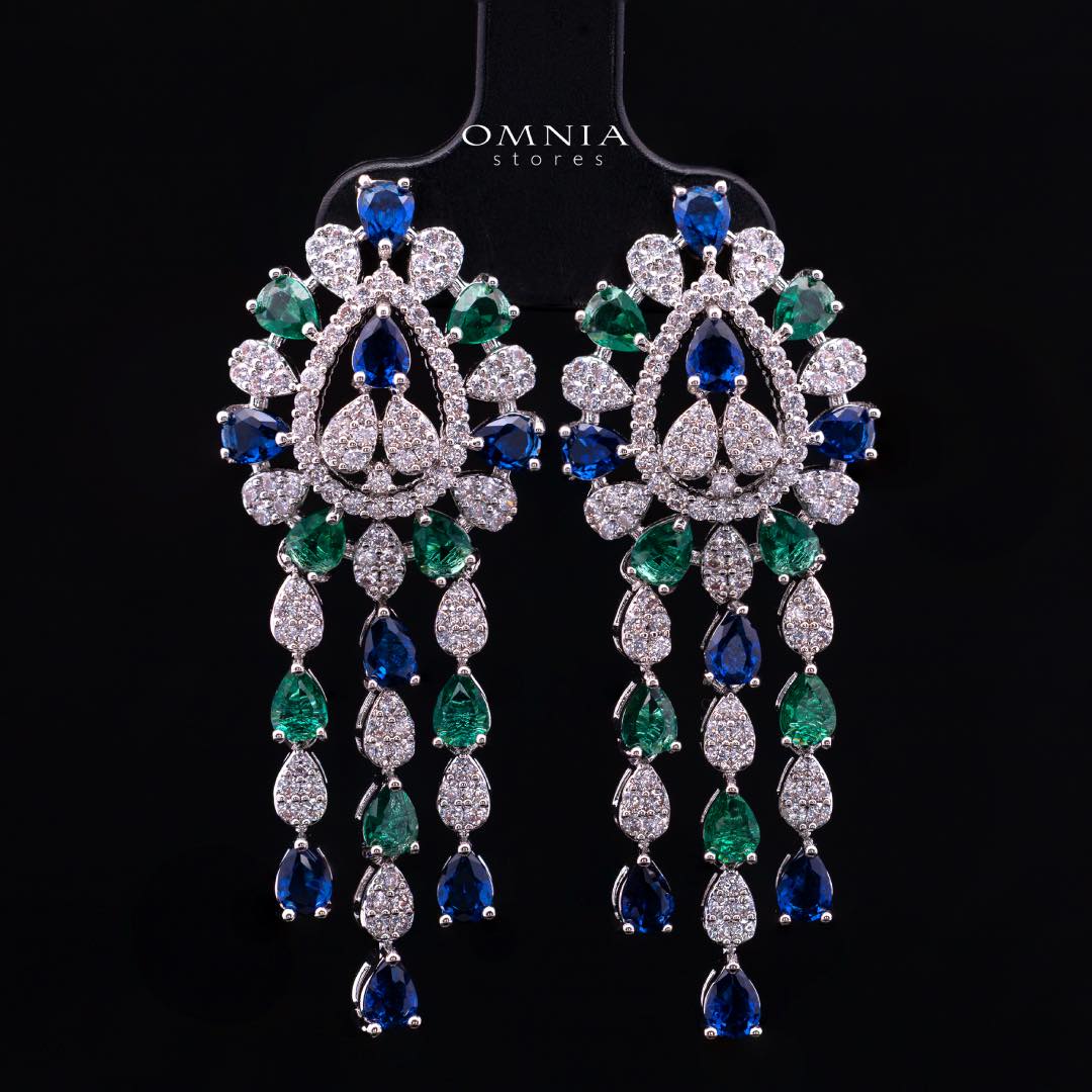 Omnia Aleah Luxury Multi Color Necklace, Earrings and Ring Set in High Quality Zircon Stone Rhodium Plated - OMNIASTORES KSA