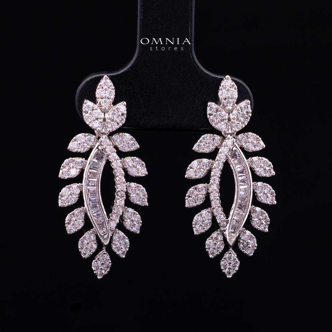 Omnia Leilah Luxury White Necklace, Earrings & Ring Set in High Quality Zircon Stone Rhodium Plated - OMNIASTORES KSA