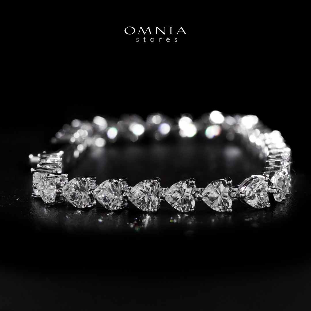 Omnia Azza Heart White Silver Bracelet In 925 Silver High Quality Certified Lab Crafted Stones - OMNIASTORES UAE