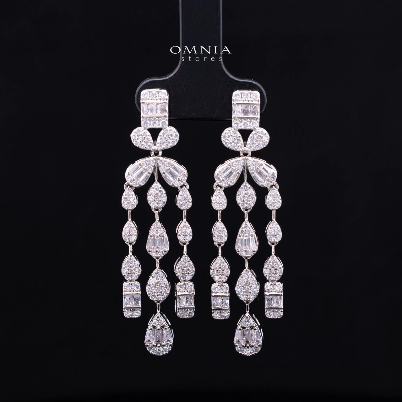 Zahida Elegant White Cascading Tassel Chandelier Bridal Full Set with Premium Zircon Stones, Rhodium-Plated Finish - OMNIASTORES KSA