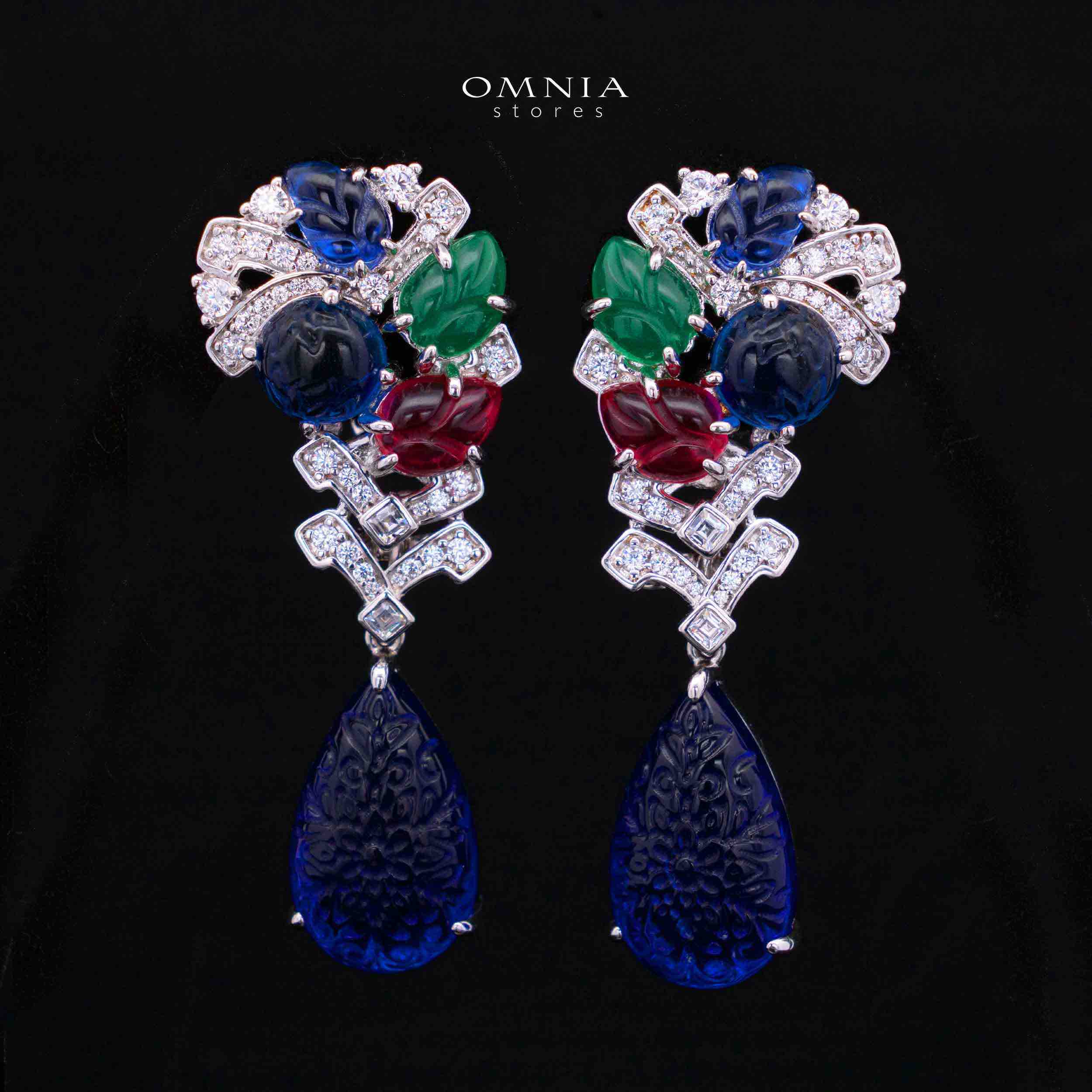 أقراط أليسون بتصميم الزهور متعدد الألوان المتدلية بلؤلؤتين مع الماس الصناعي عالي الجودة من فضة 925