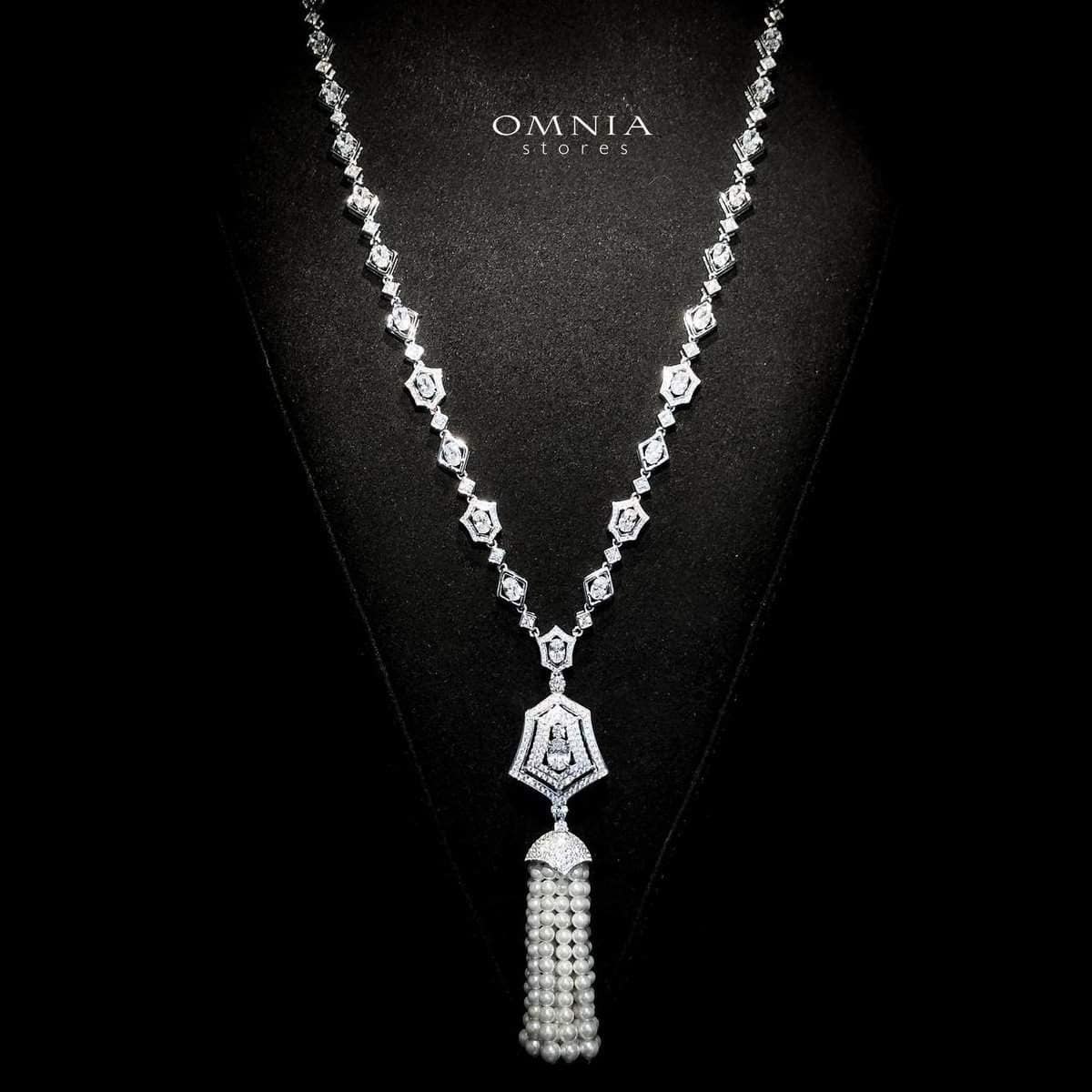 Omnia Lulu White Set in 92.5 Silver with High Quality Simulated Diamonds and Pearl Tassel Detailing - OMNIASTORES UAE