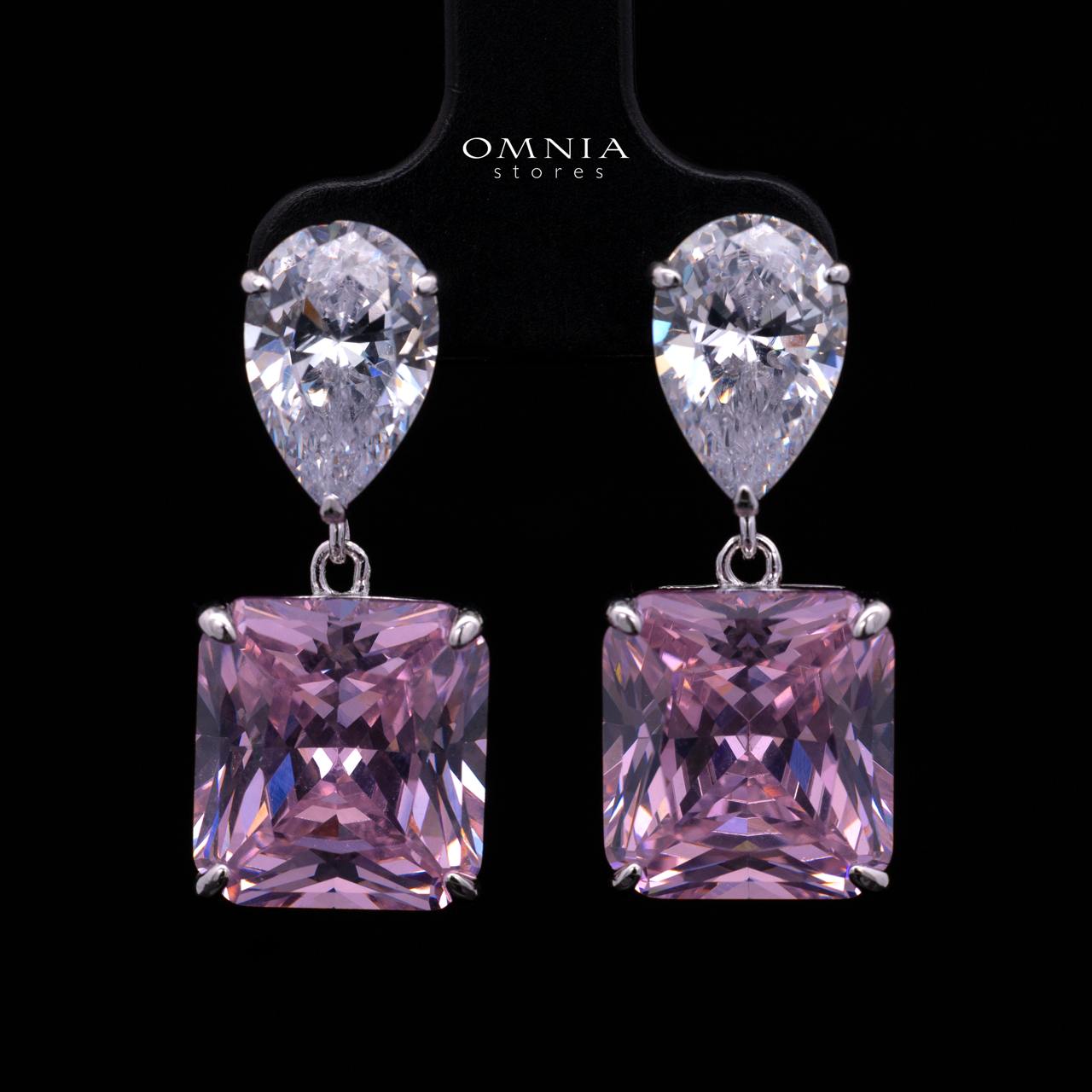 Bettina Pink Drop Earrings in 925 Silver with High-Quality Simulated Diamond - OMNIASTORES KSA
