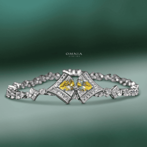 Omnia Elizabeth Yellow & White Bridal Full Set with Pear and Round Cut High-Quality Simulated Diamonds in a Stunning Two-Tone Rhodium Plated Finish - OMNIASTORES KSA