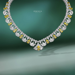 Omnia Elizabeth Yellow & White Bridal Full Set with Pear and Round Cut High-Quality Simulated Diamonds in a Stunning Two-Tone Rhodium Plated Finish - OMNIASTORES KSA