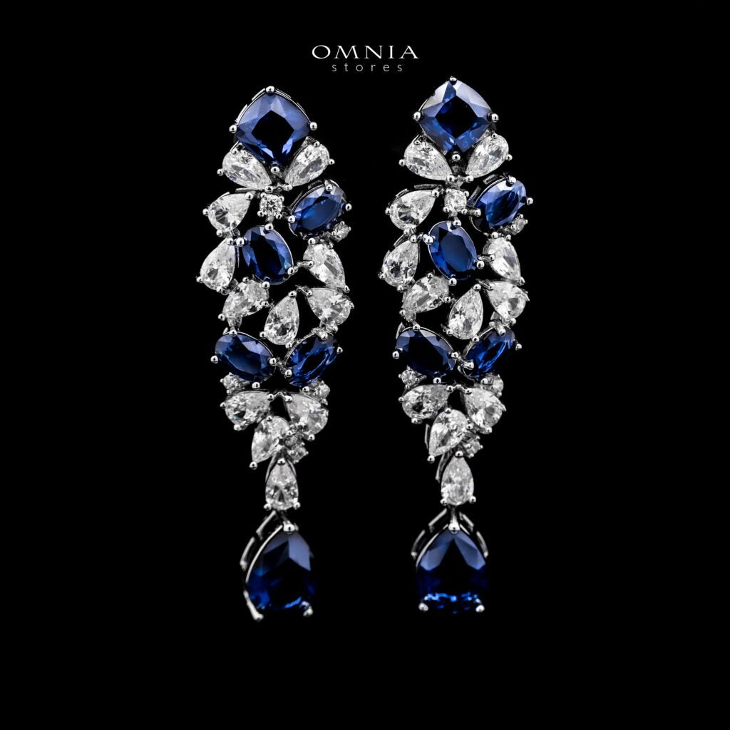 Omnia Reman Blue Bridal Full Set in High Quality Zircon Stone in Rhodium Plated - OMNIASTORES KSA