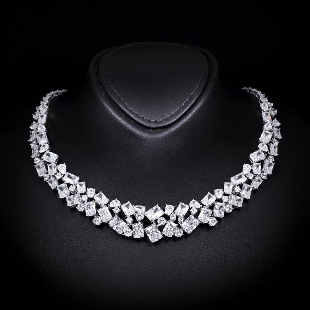 Omnia Anastasia White Luxury Bridal Full Set in High Quality Zircon Stone in Rhodium Plated - OMNIASTORES KSA