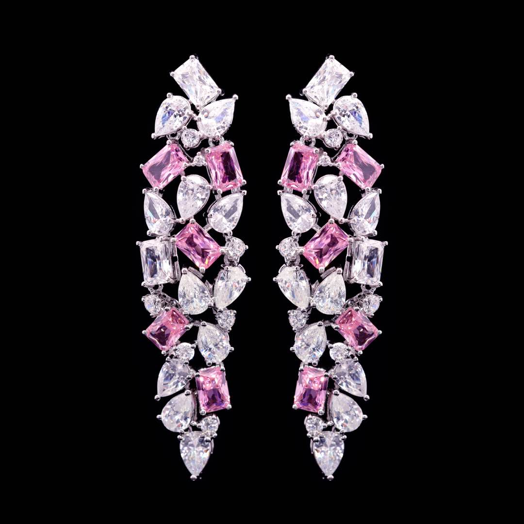 Omnia Anastasia Pink Luxury Bridal Full Set in High Quality Zircon Stone in Rhodium Plated