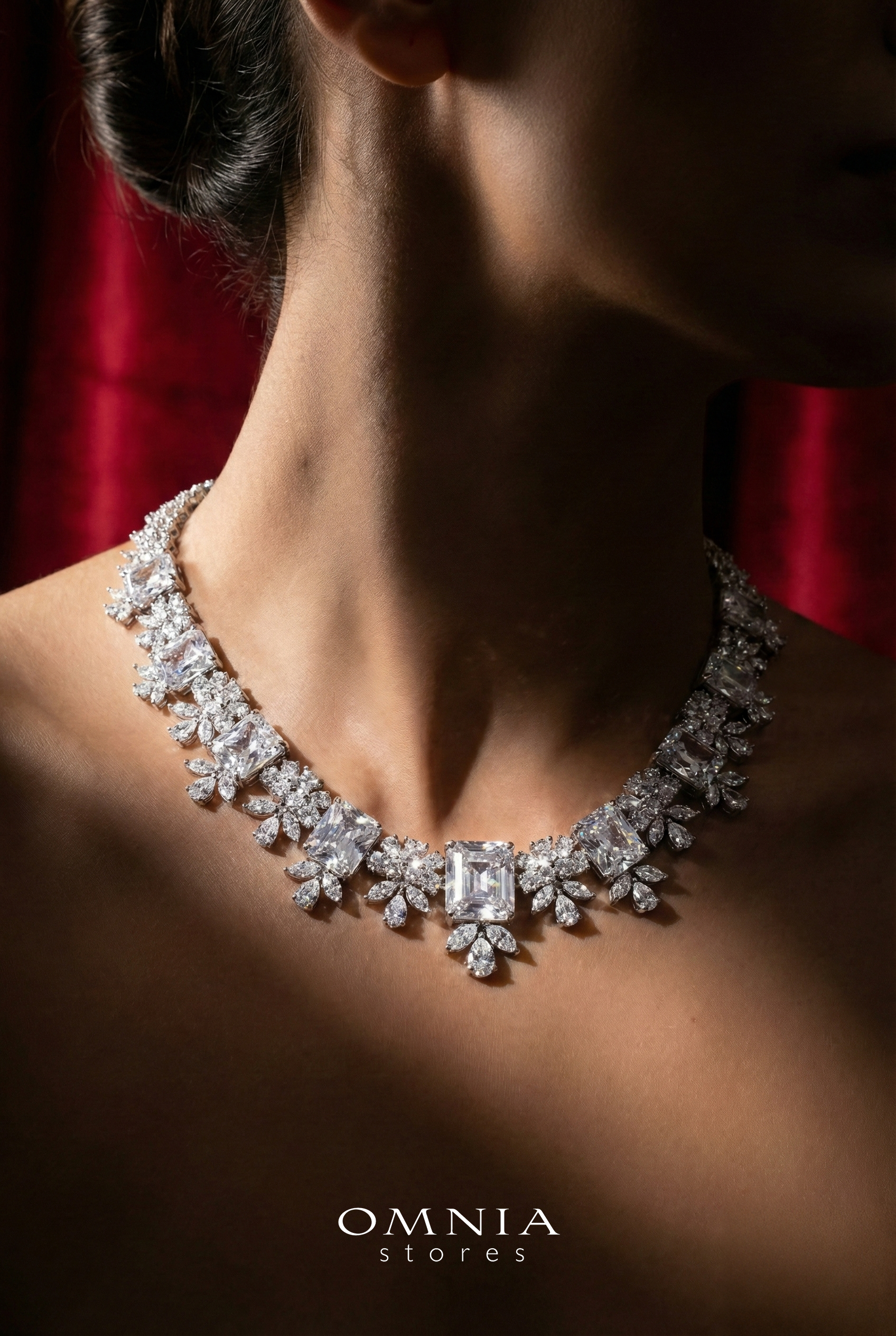 Omnia Charlotte Pure White Bridal Full Set with Emerald and Pear-Cut High-Quality Simulated Diamonds Rhodium Plated - OMNIASTORES KSA