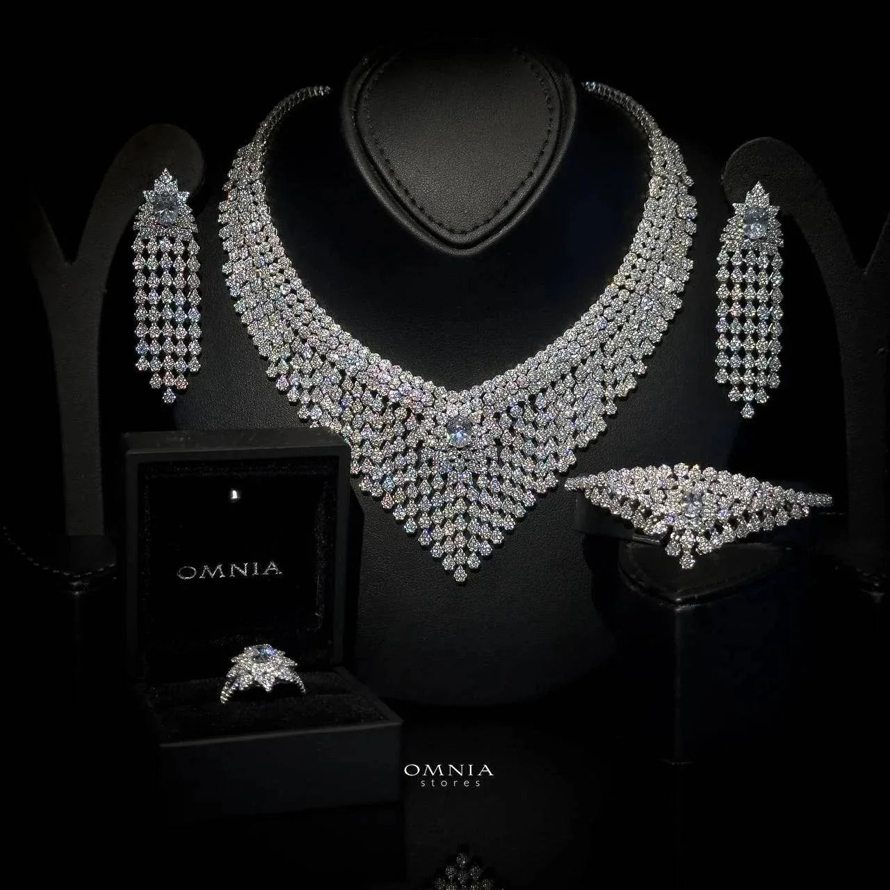 Omnia Gazini White Bridal Full Set 92.5 Silver High Quality Simulated Diamonds - OMNIASTORES UAE