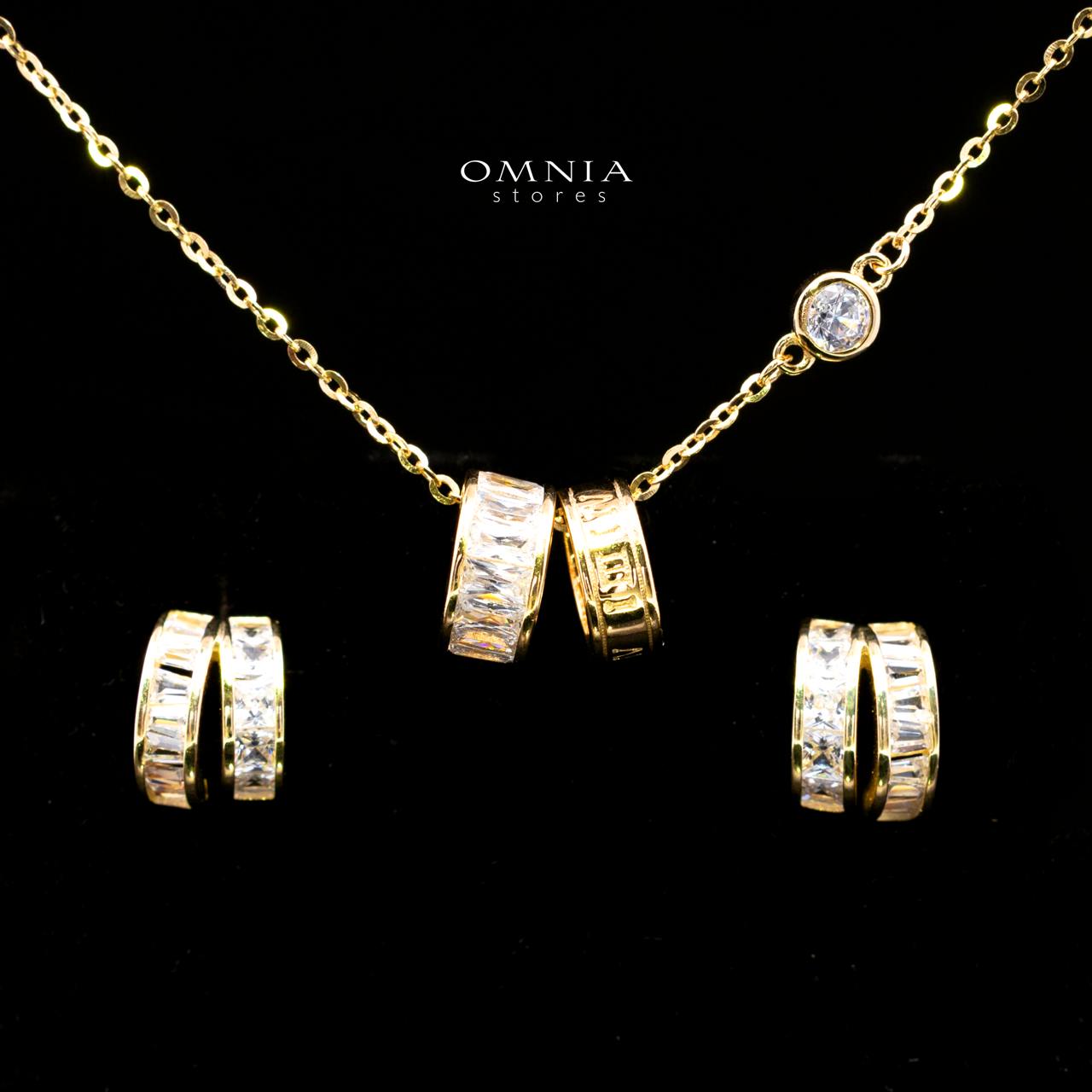Zhalia Gold Hoop Necklace and Earrings Set in 925 Sterling Silver with Premium Simulated Diamonds - OMNIASTORES KSA