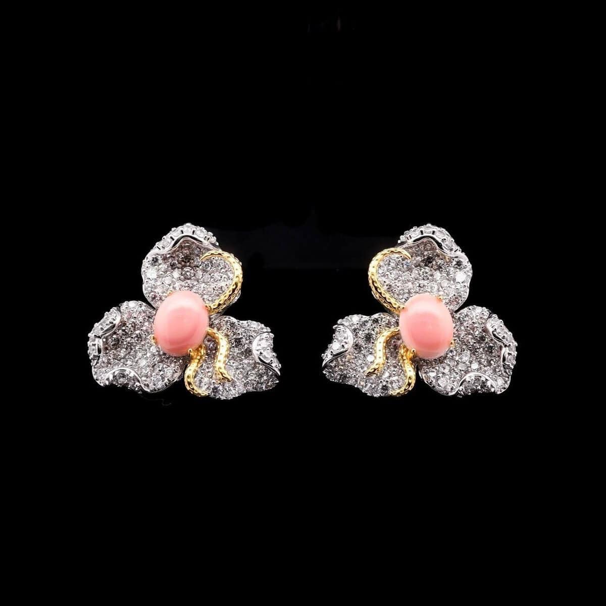 Omnia Coral Orchid Earrings in 92.5 Silver with High Quality Simulated Diamonds and Gold Accents - OMNIASTORES UAE