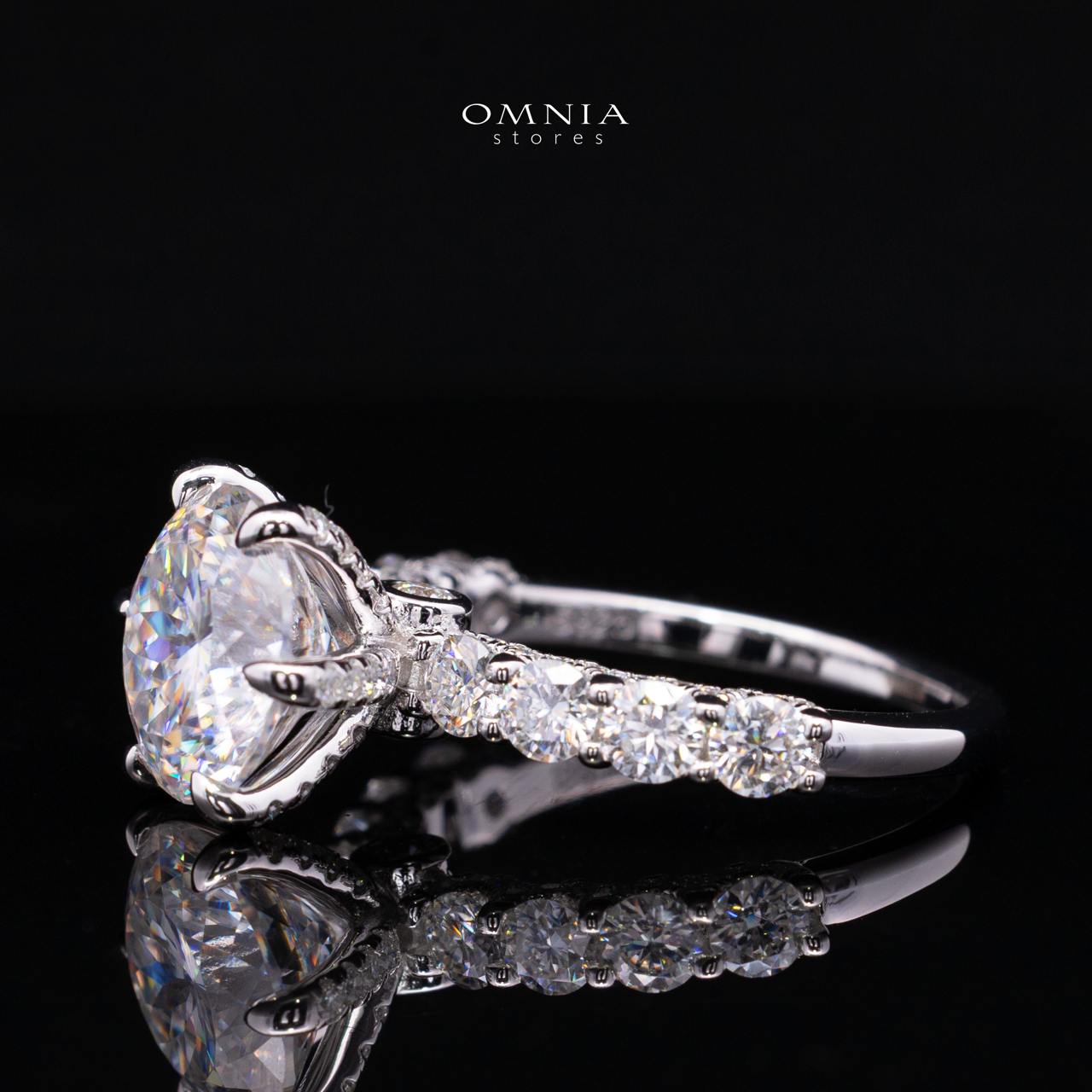 Fidaa White Moissanite Round Cut Ring GRA Certified in High Quality 925 Silver 11mm 5ct - OMNIASTORES KSA