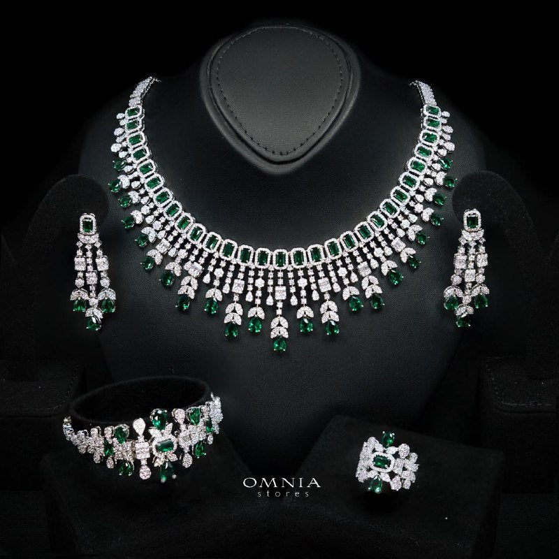 Arabella Green Bridal Full Set Accessories in High Quality Premium Zircon Stone in Rhodium Plated(size 16 only available in ksa) - OMNIASTORES KSA
