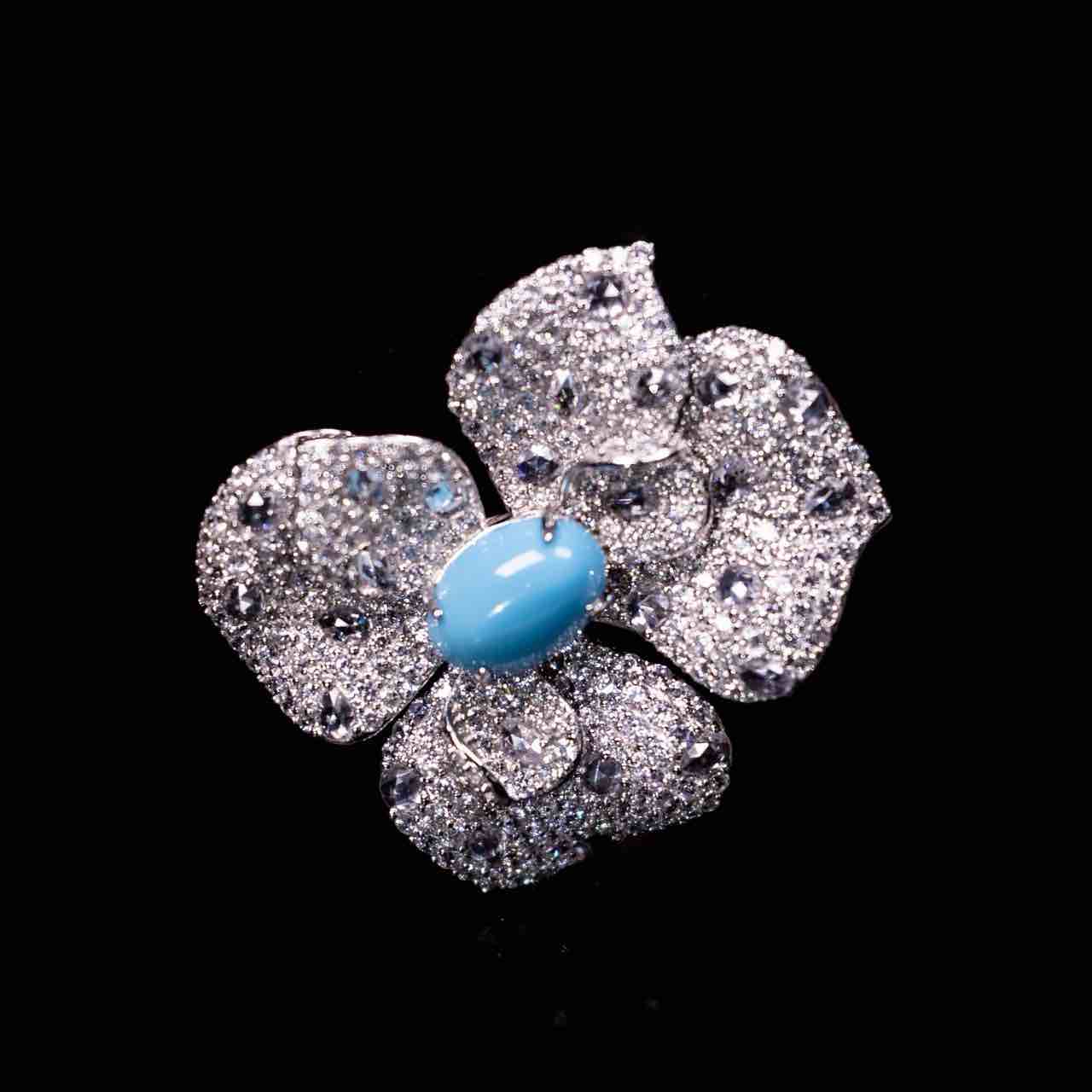 Omnia Mayyada Sky Blue Coral Flower Brooch in 925 Silver In High Quality Simulated Diamonds - OMNIASTORES UAE