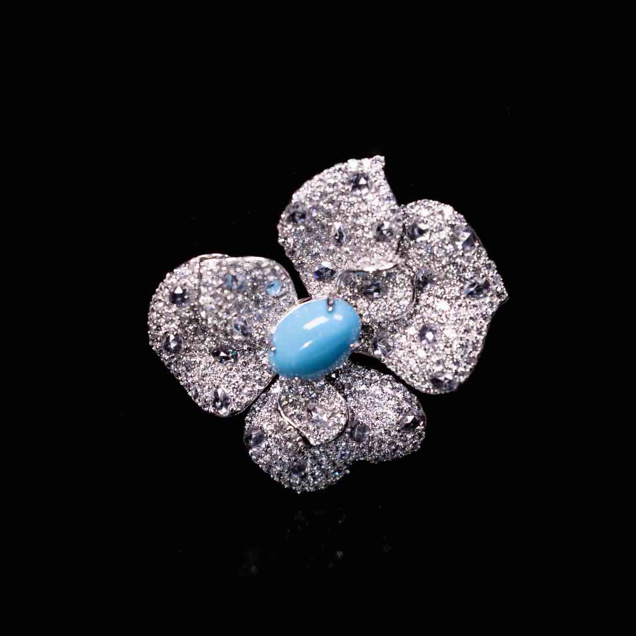 Omnia Mayyada Sky Blue Coral Flower Brooch in 925 Silver In High Quality Simulated Diamonds - OMNIASTORES UAE