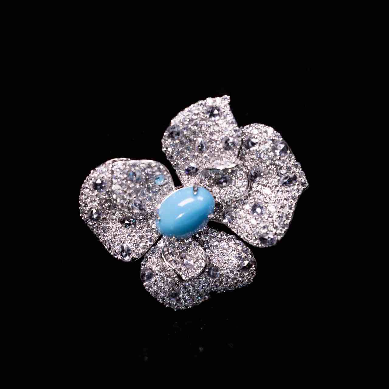 Omnia Mayyada Sky Blue Coral Flower Brooch in 925 Silver In High Quality Simulated Diamonds - OMNIASTORES UAE