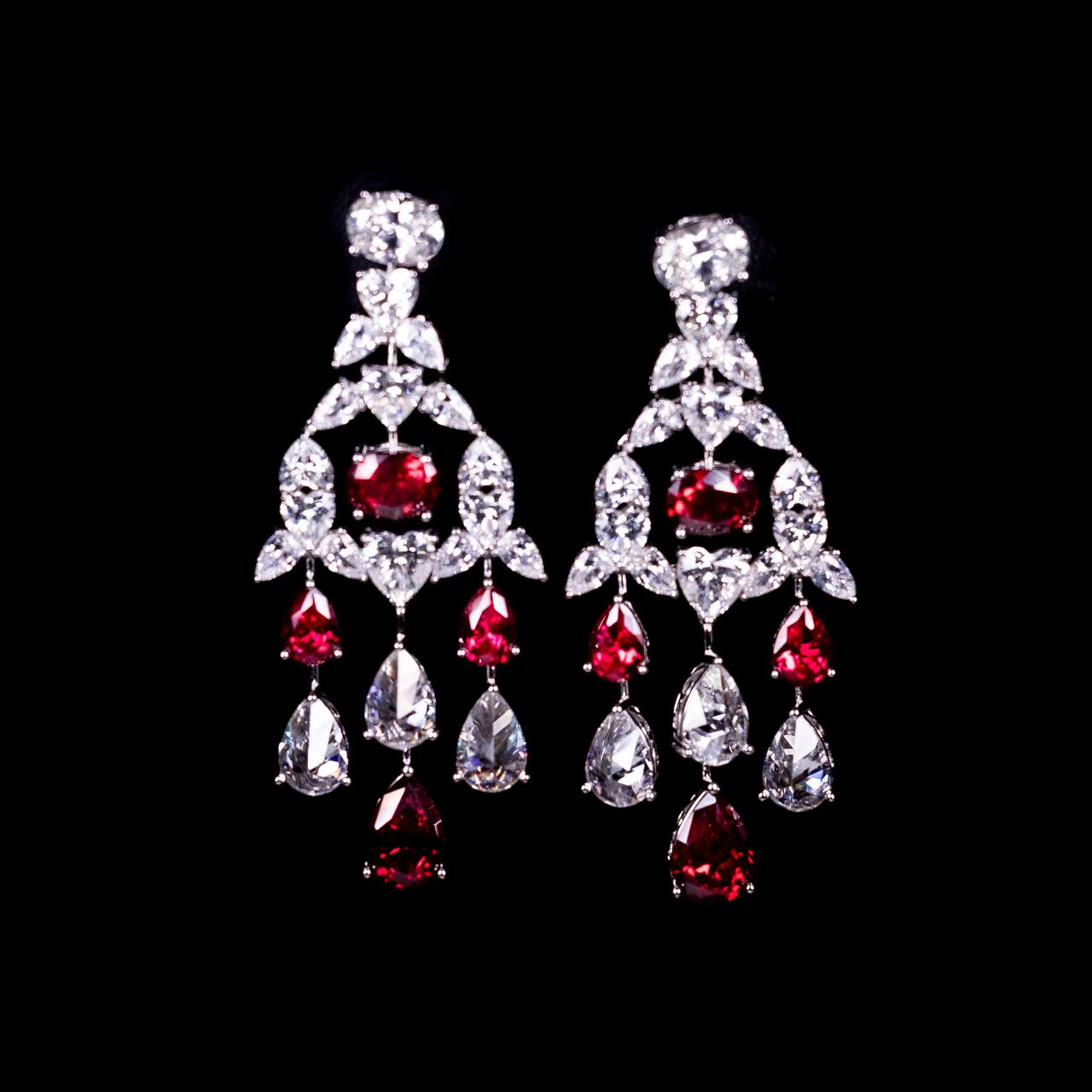 Omnia Saliha White and Red Drop Earrings In 925 Silver High Quality Certified Lab Crafted Stones - OMNIASTORES UAE