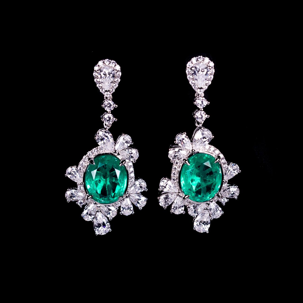 Omnia Saiyyda White and Green Drop Earrings In 925 Silver High Quality Certified Lab Crafted Stones - OMNIASTORES UAE