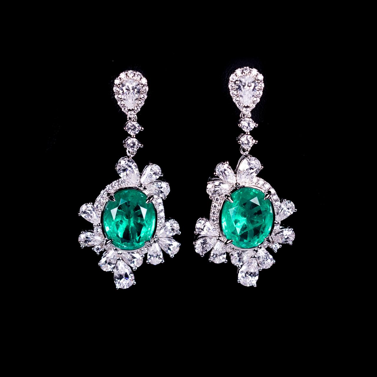 Omnia Saiyyda White and Green Drop Earrings In 925 Silver High Quality Certified Lab Crafted Stones - OMNIASTORES UAE
