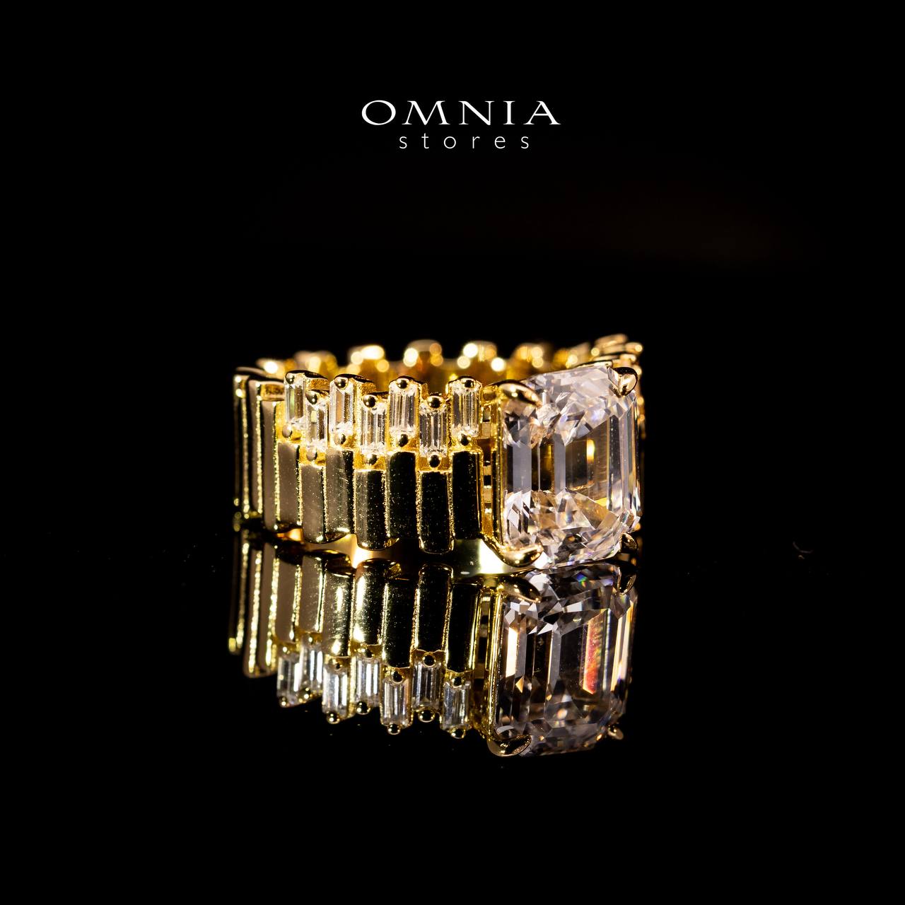 Omnia Shazia Golden Silver Ring In 925 Silver High Quality Certified Lab Crafted Cushion Stones 10Ct - OMNIASTORES UAE