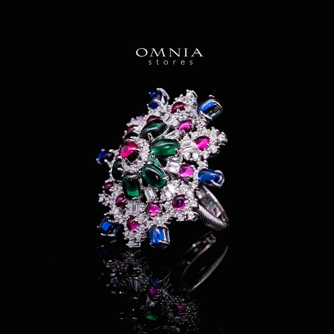 Omnia Feda Multi Color Silver Ring in 925 Silver High Quality Simulated Diamonds Stones - OMNIASTORES UAE
