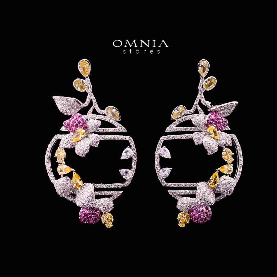 Omnia Zabi Multi Color Silver Drop Earrings with 925 Silver High Quality Simulated Diamonds Stones - OMNIASTORES UAE