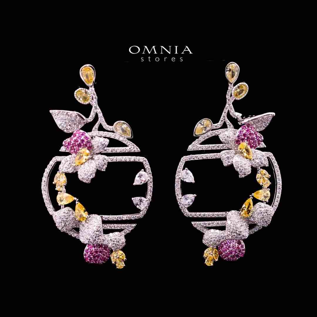 Omnia Zabi Multi Color Silver Drop Earrings with 925 Silver High Quality Simulated Diamonds Stones - OMNIASTORES UAE