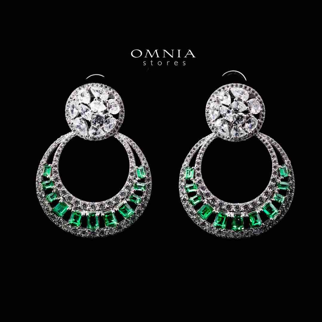 Omnia Hilf Green Silver Drop Earrings in 925 Silver High Quality White Simulated Diamond Stones - OMNIASTORES UAE