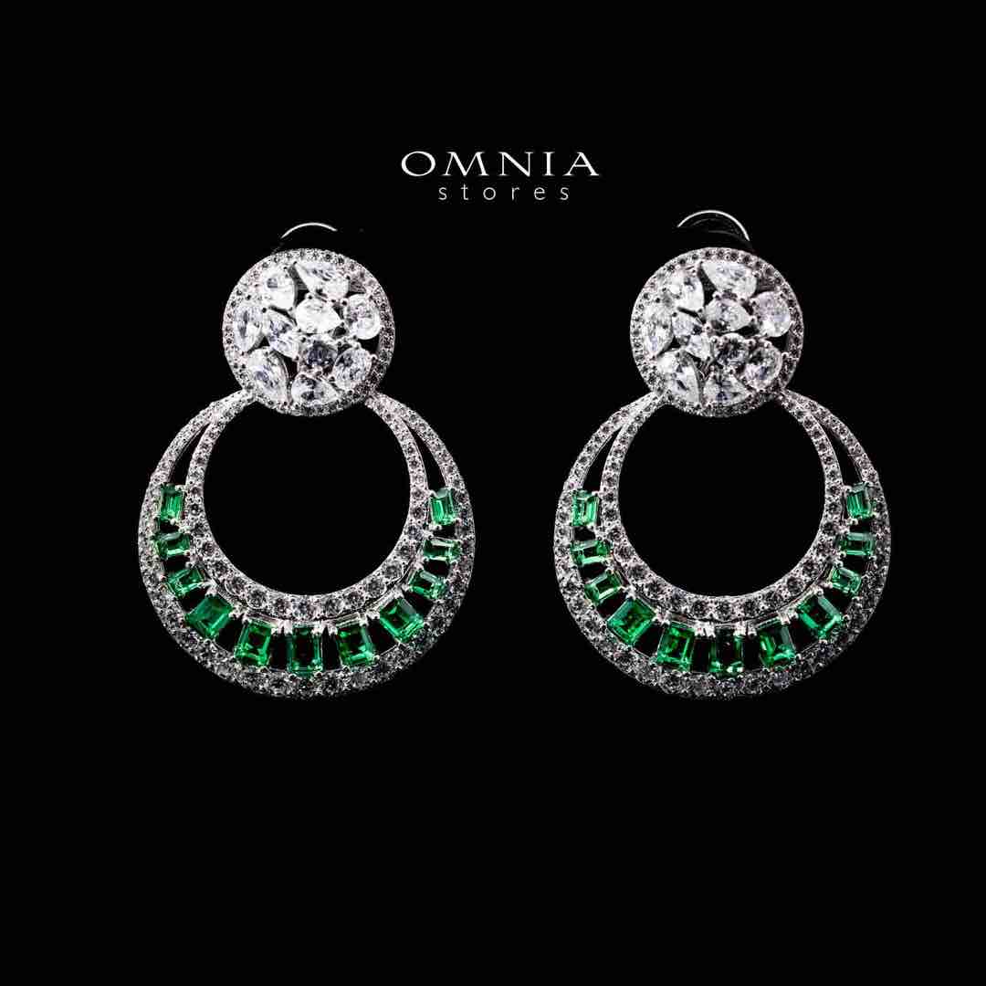 Omnia Hilf Green Silver Drop Earrings in 925 Silver High Quality White Simulated Diamond Stones - OMNIASTORES UAE