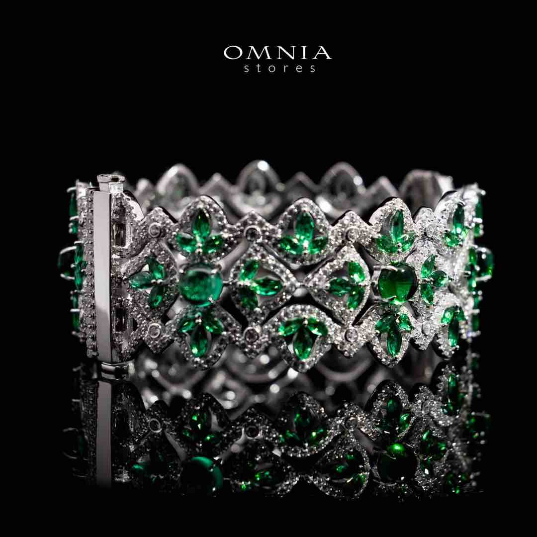 Omnia Hiba Green and White Silver Bracelet in 925 Silver High Quality Simulated Diamond Stones - OMNIASTORES UAE