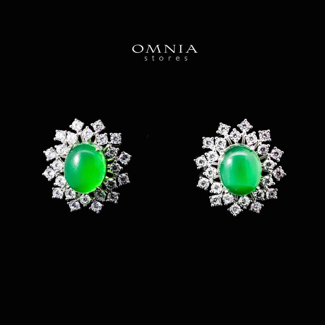 Omnia Nadia Green and White Silver Stud Earrings in 925 Silver High Quality Simulated Diamond Stones - OMNIASTORES UAE
