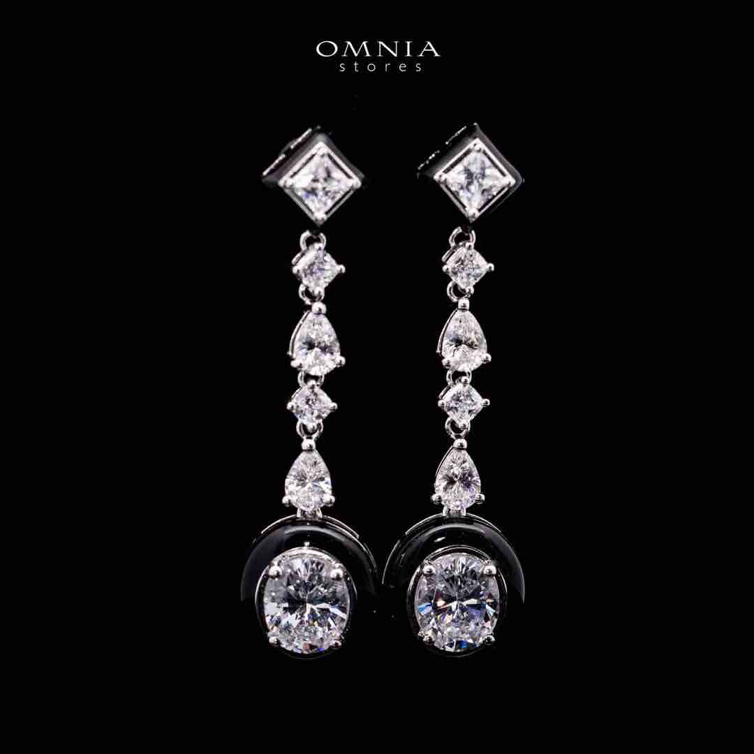 Omnia Layn White and Black Drop Earrings In 925 Silver High Quality Lab Crafted Stones - OMNIASTORES UAE