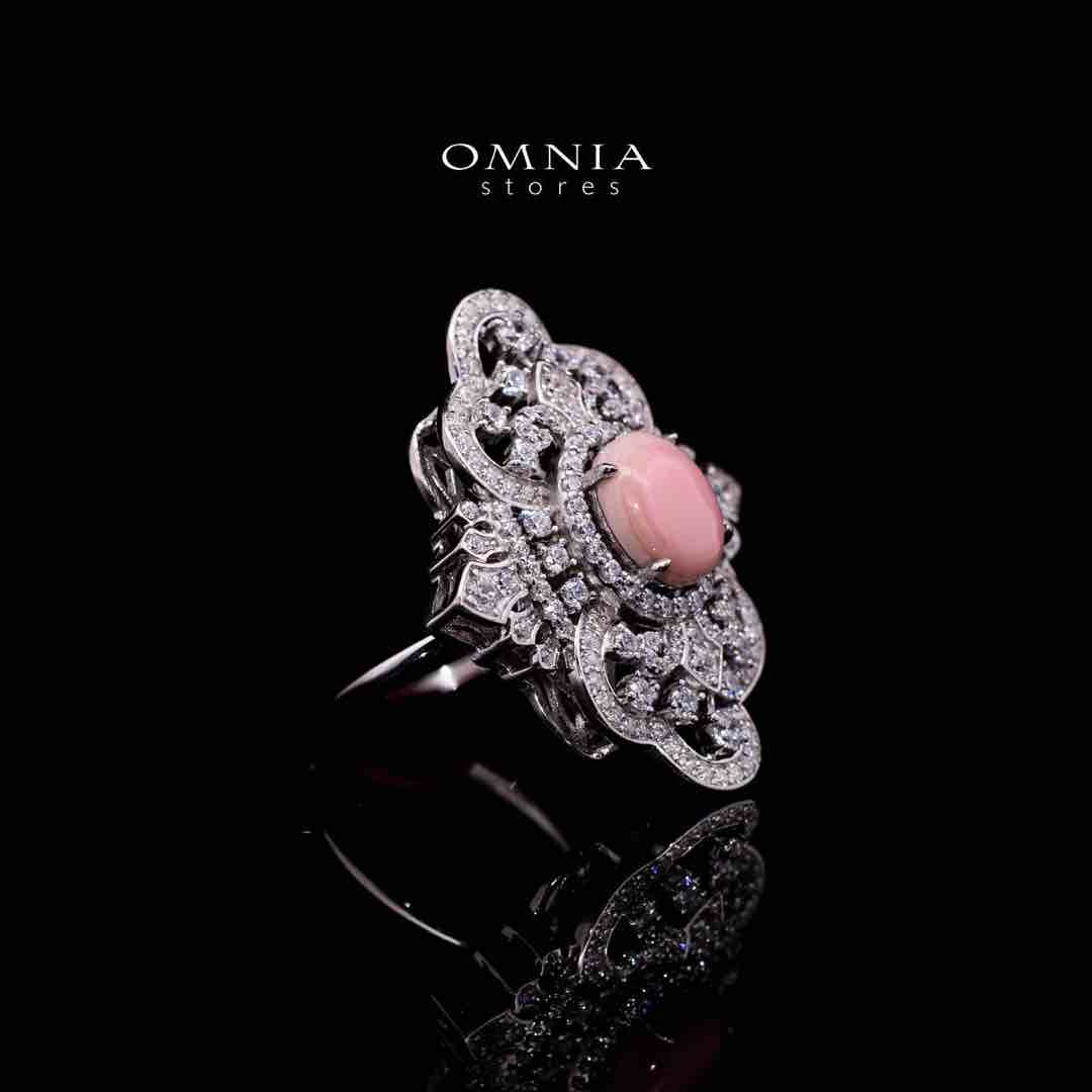 Omnia Bayan Pink Coral Silver Ring in 925 Silver with High Quality Simulated Diamonds - OMNIASTORES UAE