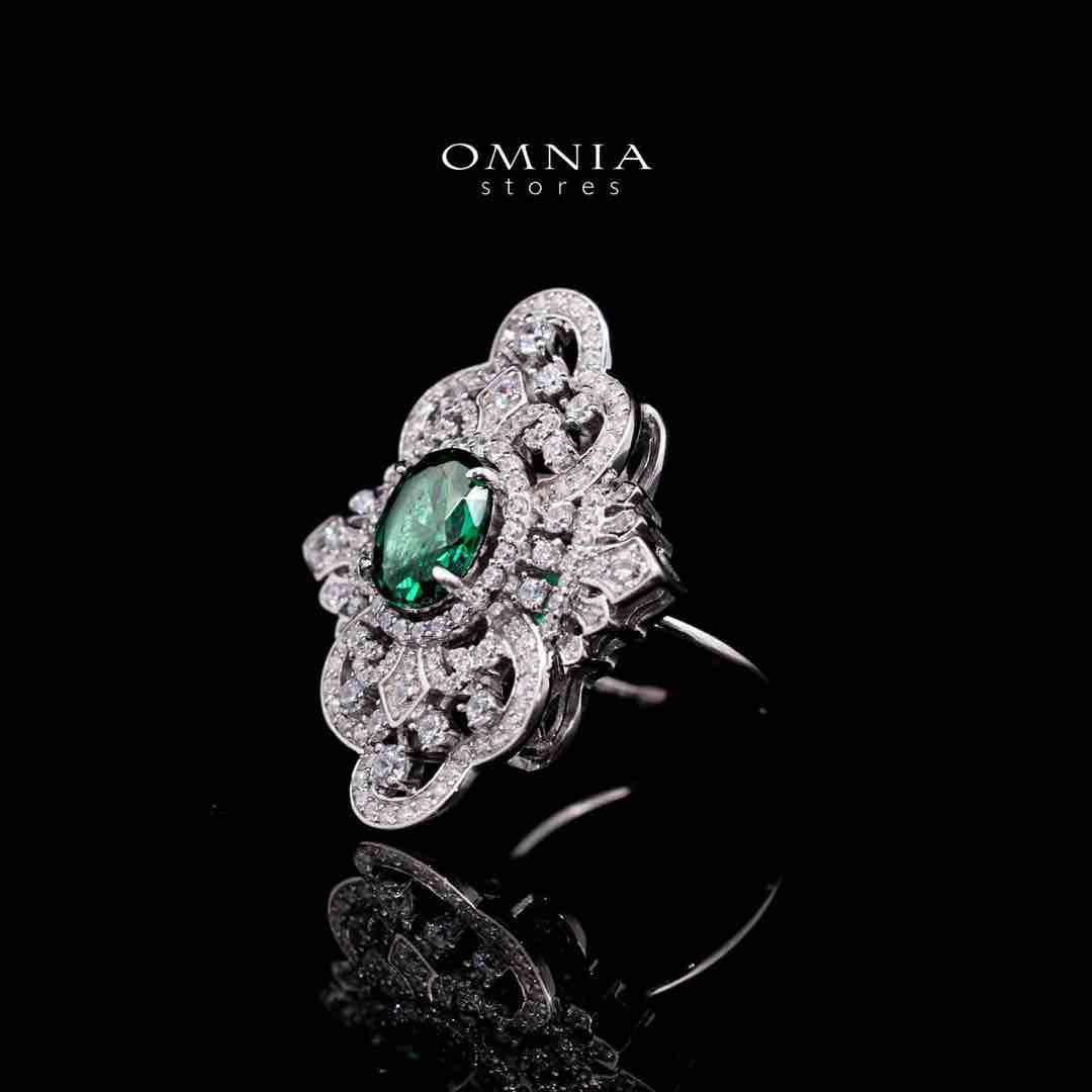 Omnia Bayan Green Silver Ring in 925 Silver with High Quality White Simulated Diamonds - OMNIASTORES UAE