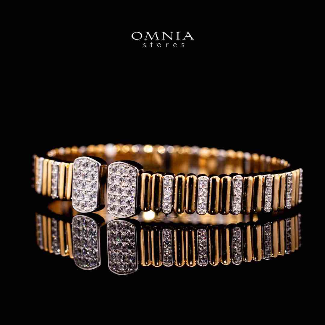 Omnia Talin Golden Bangle in 925 Silver with High Quality Simulated Diamonds - OMNIASTORES UAE