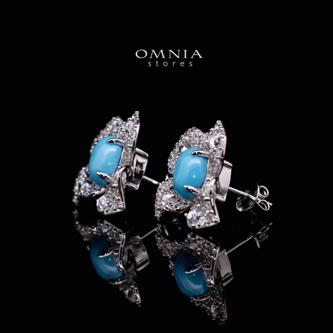 Omnia Rayan Turqoise Coral Flower Stud Earrings in 925 Silver In High Quality Simulated Diamonds - OMNIASTORES UAE