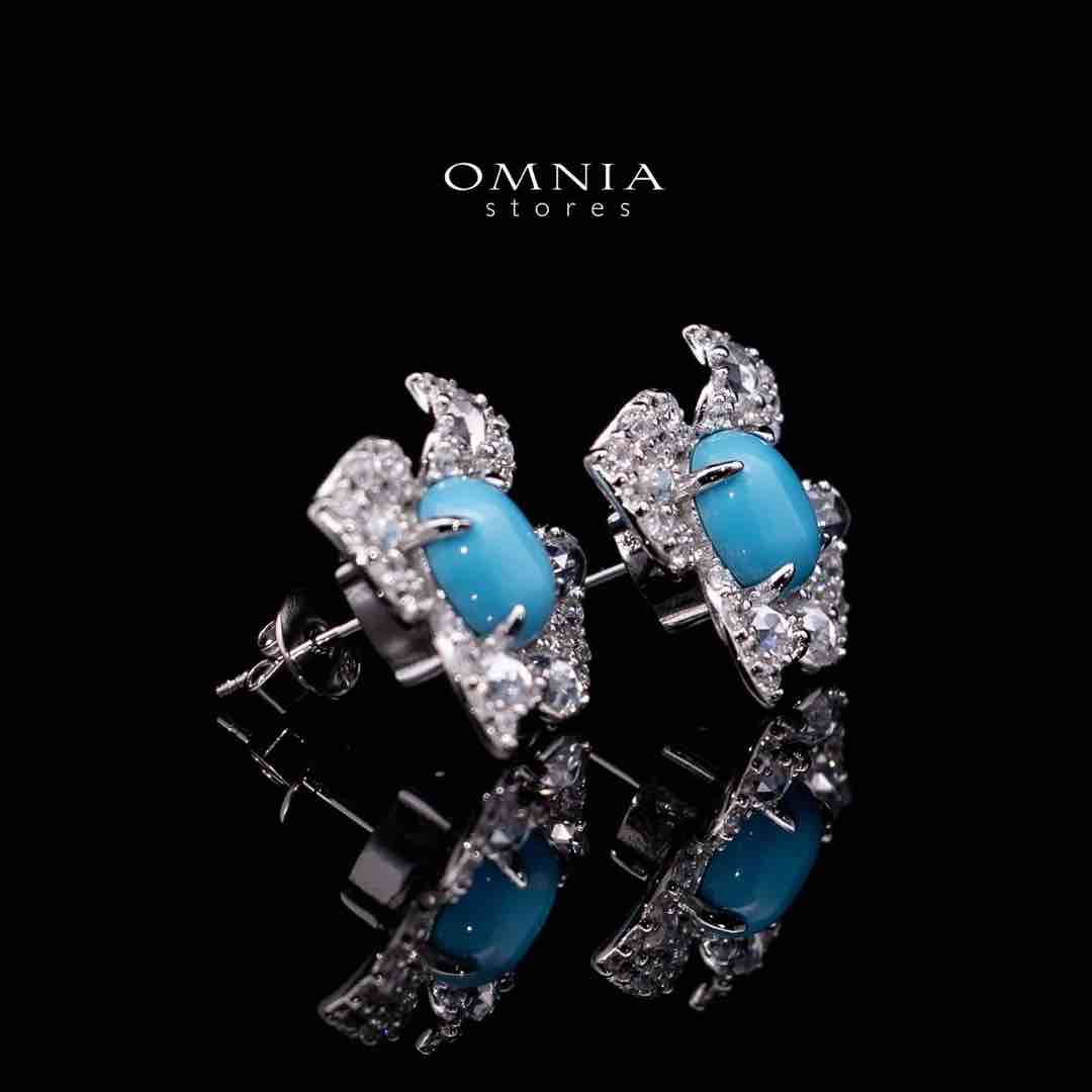 Omnia Rayan Turqoise Coral Flower Stud Earrings in 925 Silver In High Quality Simulated Diamonds - OMNIASTORES UAE