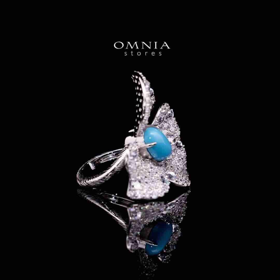 Omnia Mayyada Turqoise Coral Flower Ring in 925 Silver In High Quality Simulated Diamonds - OMNIASTORES UAE