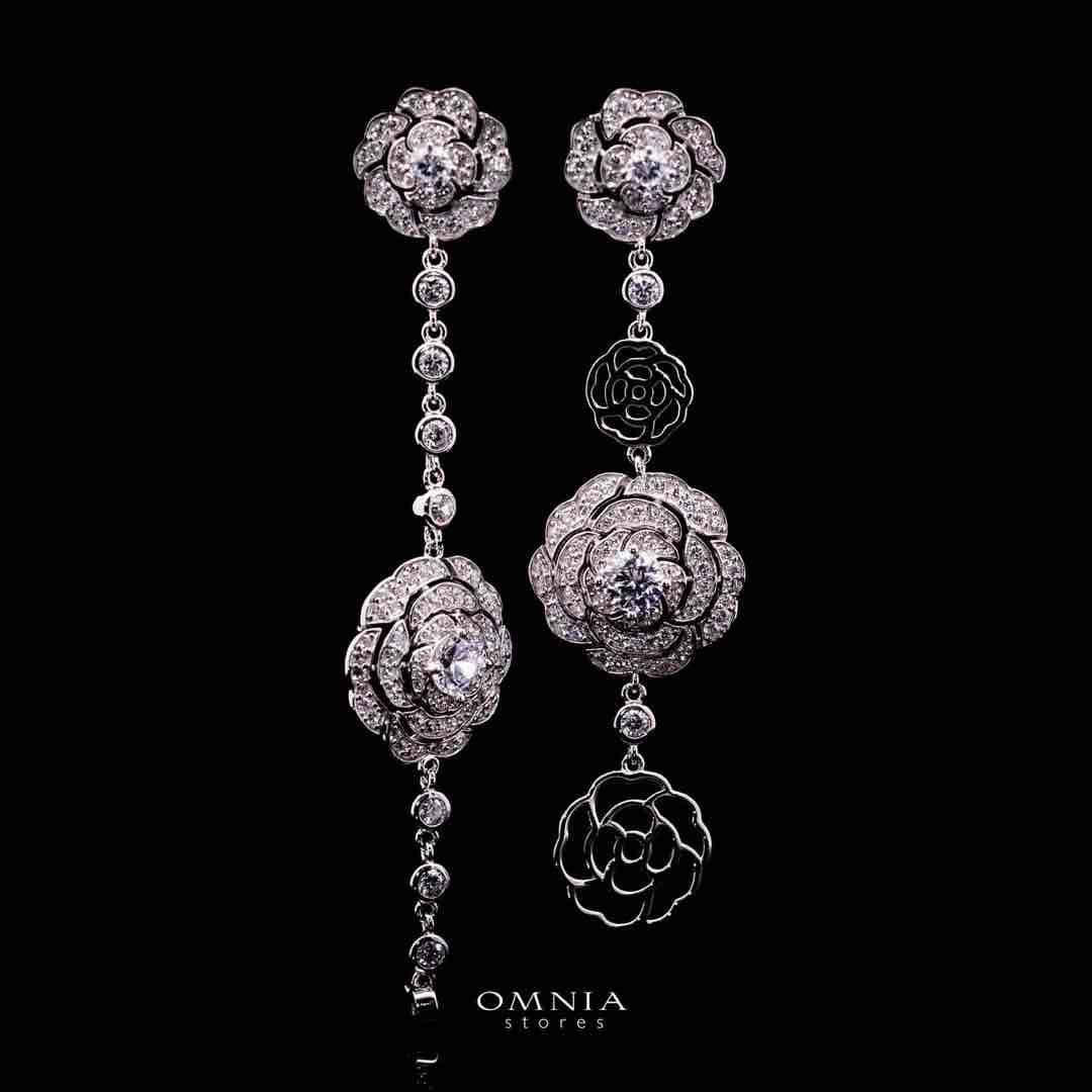 Omnia Rose White Drop Earrings in 925 Silver with High Quality Simulated Diamonds - OMNIASTORES UAE
