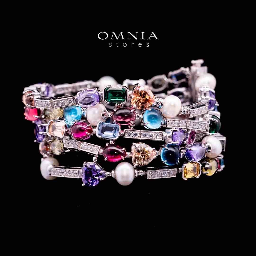Omnia Eila Multi Color Fresh Water Pearl Silver Bracelet in 925 Silver In High Quality Simulated Diamonds - OMNIASTORES UAE