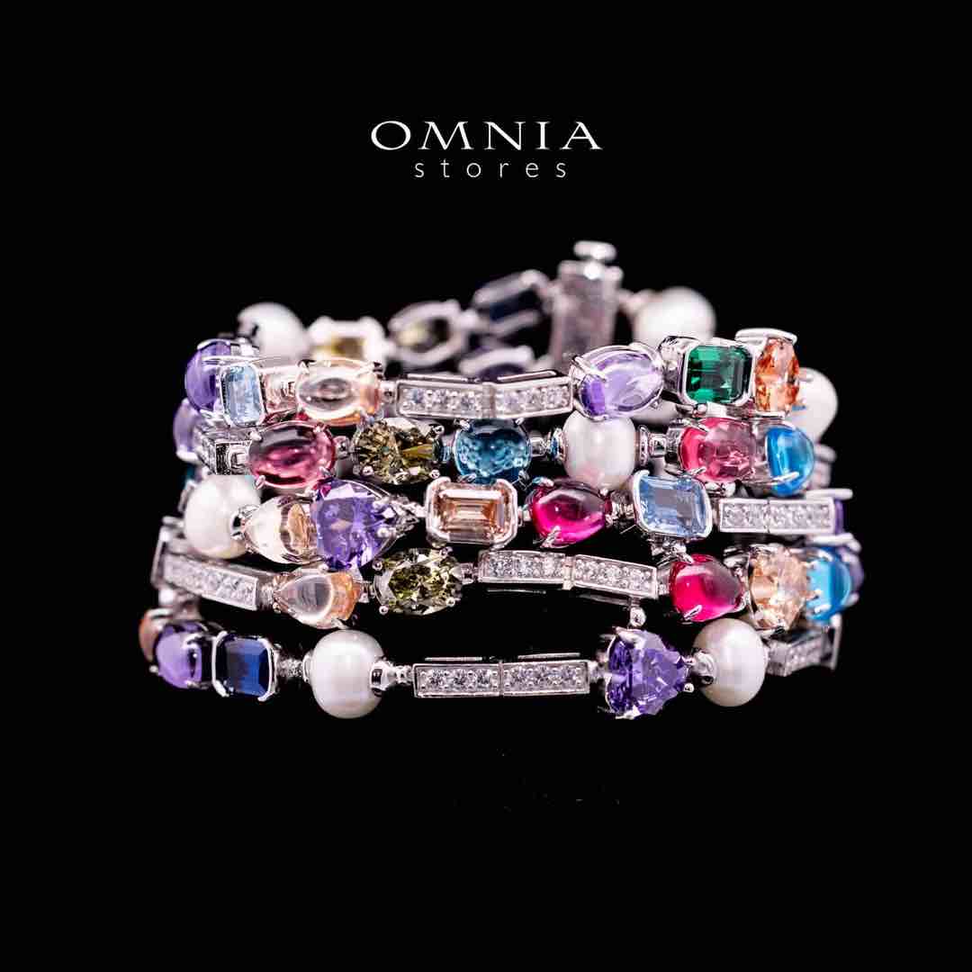 Omnia Eila Multi Color Fresh Water Pearl Silver Bracelet in 925 Silver In High Quality Simulated Diamonds - OMNIASTORES UAE
