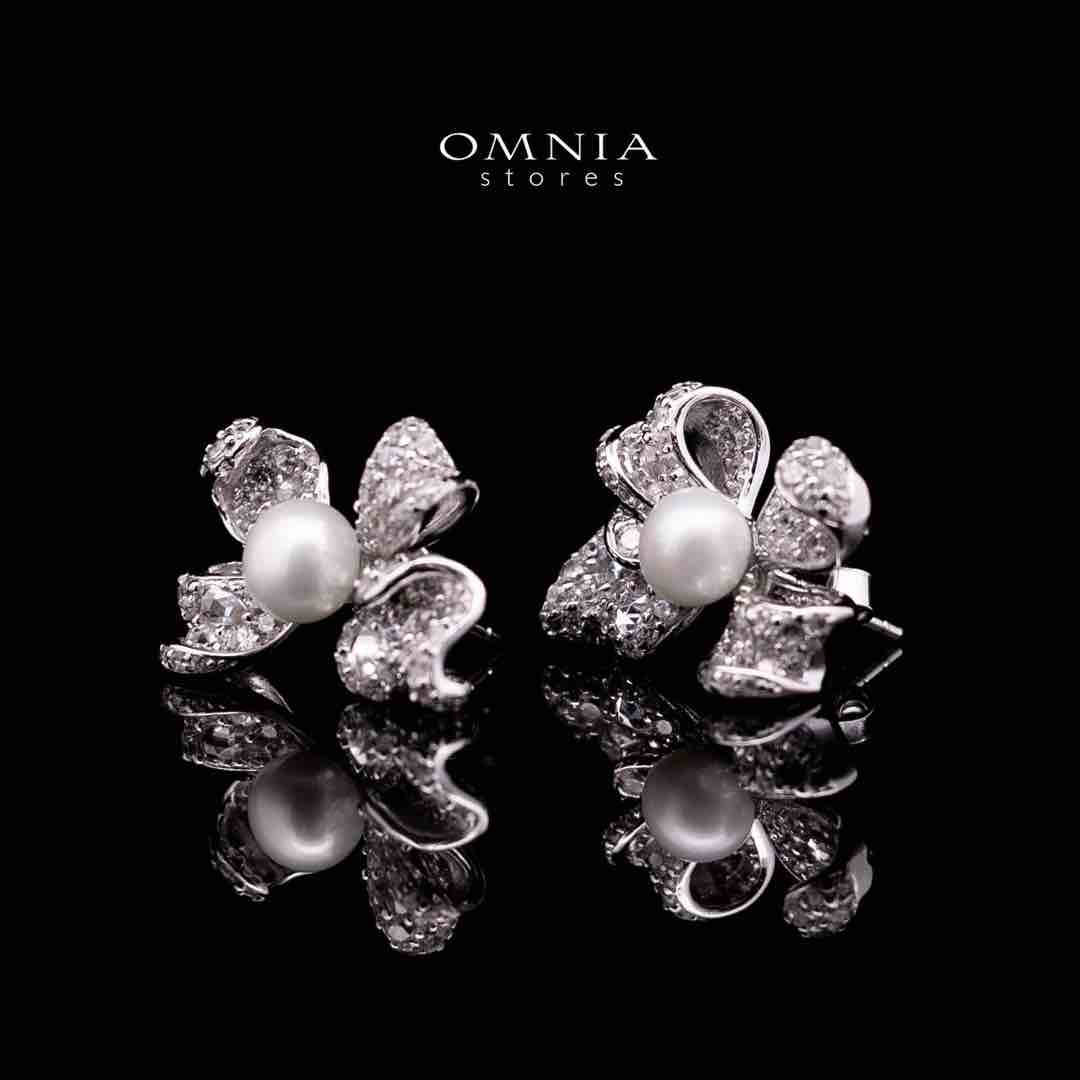 Omnia Pearl Butterfly Earrings in 92.5 Silver with High Quality Simulated Diamonds - OMNIASTORES UAE