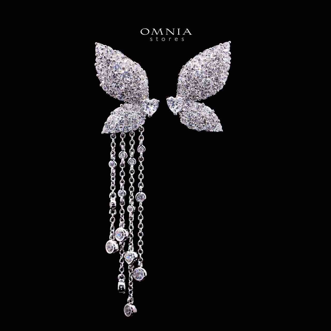 Omnia Aalia White Silver Stud Long Chain Earrings in 925 Silver In High Quality Simulated Diamonds - OMNIASTORES KSA