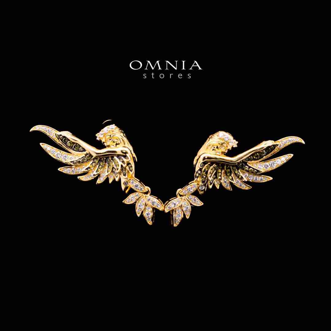 Omnia Iqra Golden Winged Clip Earrings in 925 Silver In High Quality Simulated Diamonds - OMNIASTORES UAE