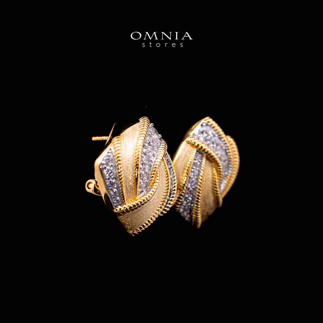 Omnia Muskaan Golden Clip Earrings in 925 Silver In High Quality Simulated Diamonds - OMNIASTORES UAE