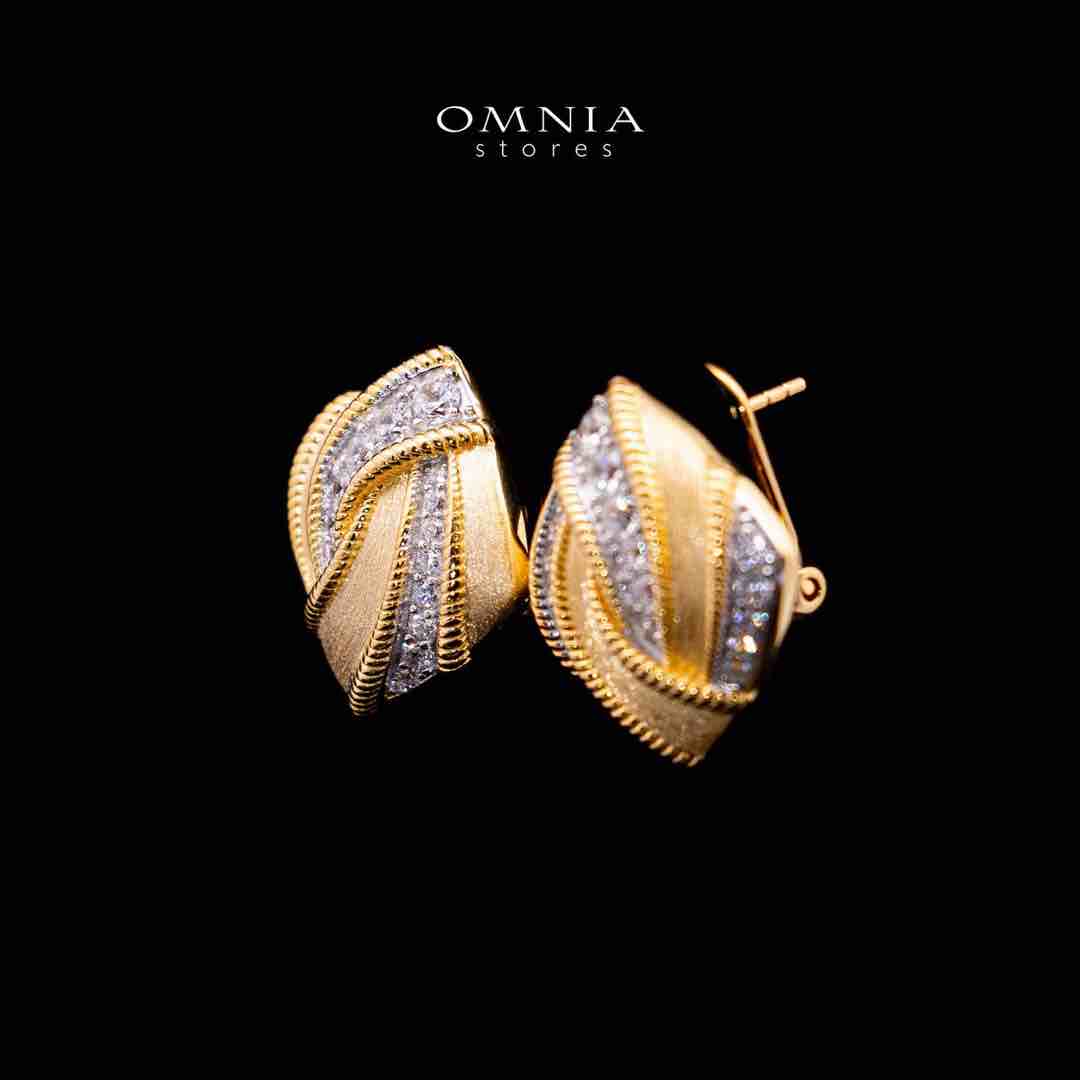 Omnia Muskaan Golden Clip Earrings in 925 Silver In High Quality Simulated Diamonds - OMNIASTORES UAE